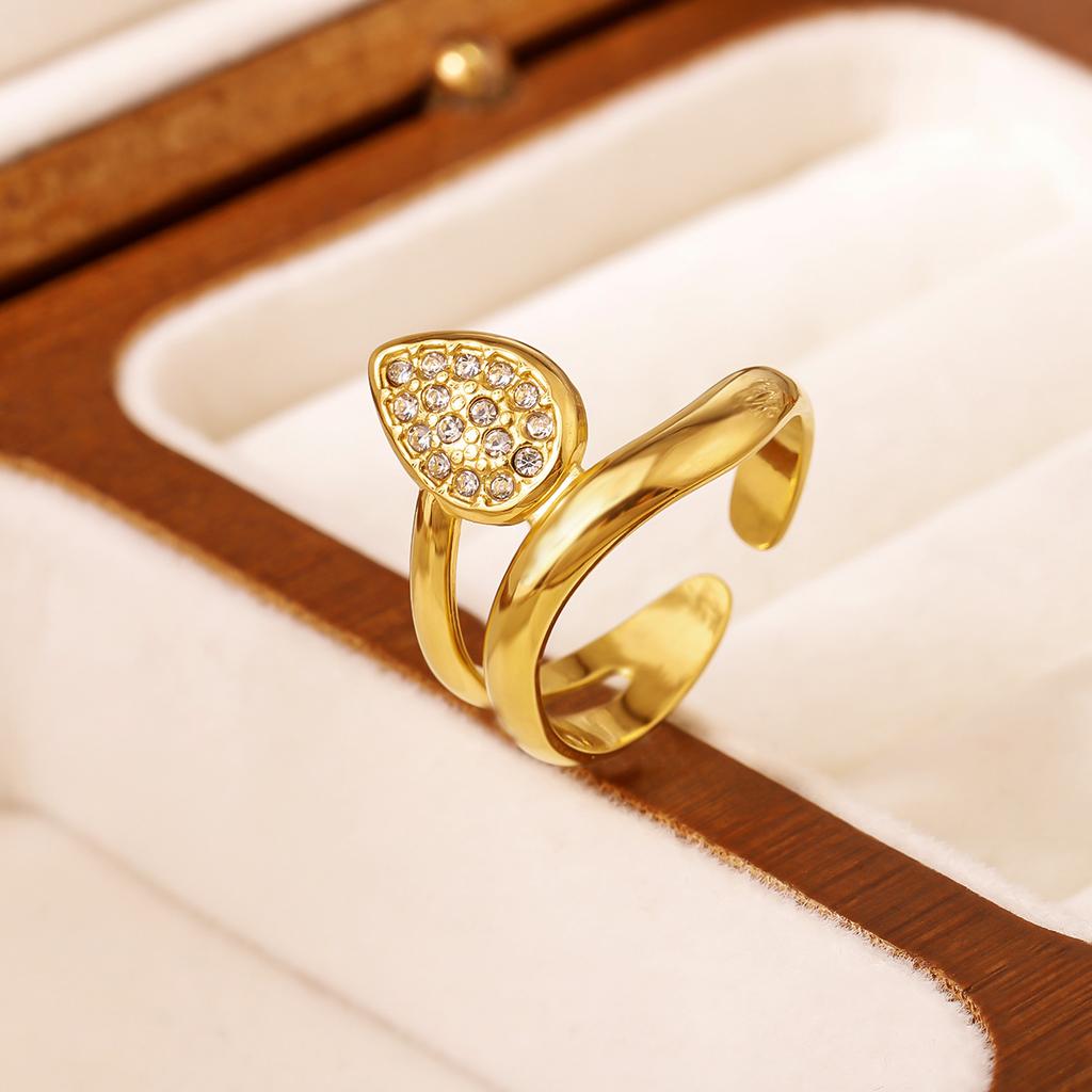Fanhua Jewelry Tiktok Hot Selling Tarnish Free Stainless Steel Waterproof Gold Plated Eye Leaf Ring