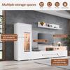 Set Mobile TV da Parete, 3 Pezzi, Illuminazione LED, Laccato Lucido, Soggiorno, 1 x Mobile TV, 1 x Vetrina Soggiorno, 1 x Mensola a Muro, TV fino a 75' Bianco