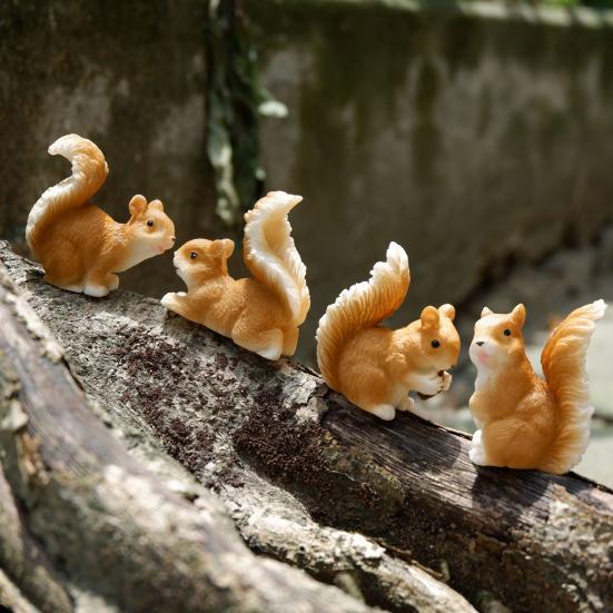 Mini Squirrel Figurine Tiny Resin Squirrel Fairy Garden Accessories Cute Miniature Animal Statue for Moss Landscape DIY Terrarium Home Decor