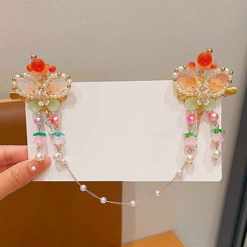 Acessórios de Cabelo Hanfu de Estilo Antigo: Adorno de Cabeça Infantil com Corrente de Testa, Franja e Design de Fada Princesa