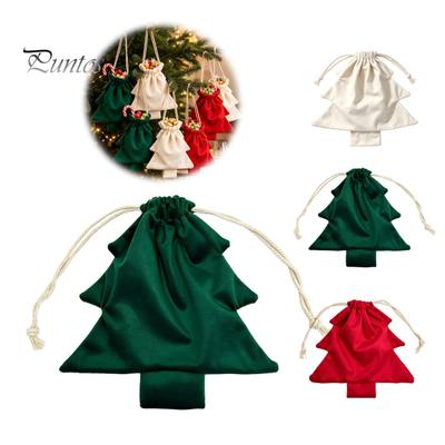 Plush Christmas Tree Ornaments Drawstring Presents Bag, Reusable Wrapping Pouch, Decorative Pendant Bags Shaped Holiday Favors Bag for Candy,