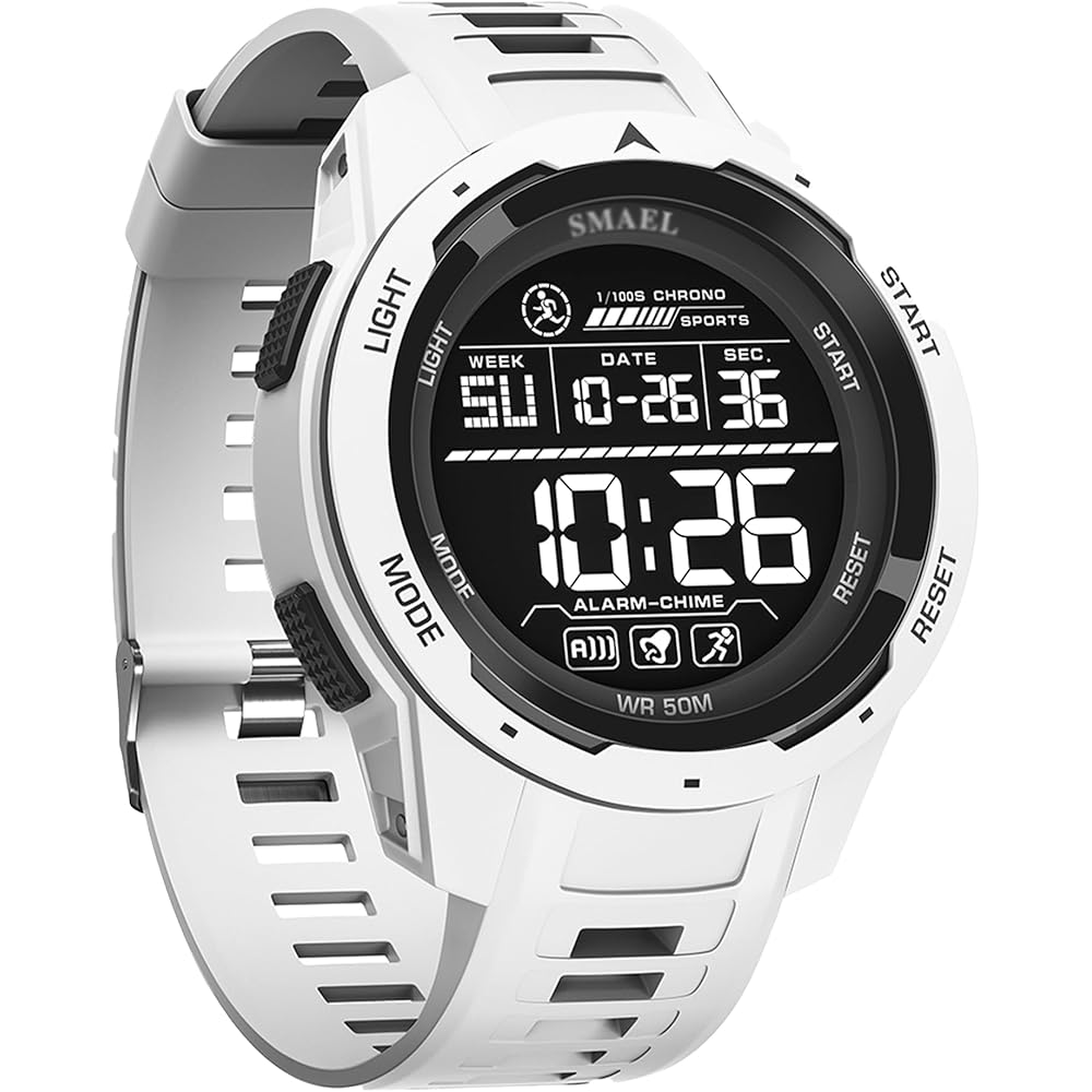 FEOYA Men s Digital Sports Watch Waterproof Multifunctional LED Alarm Chronograph White