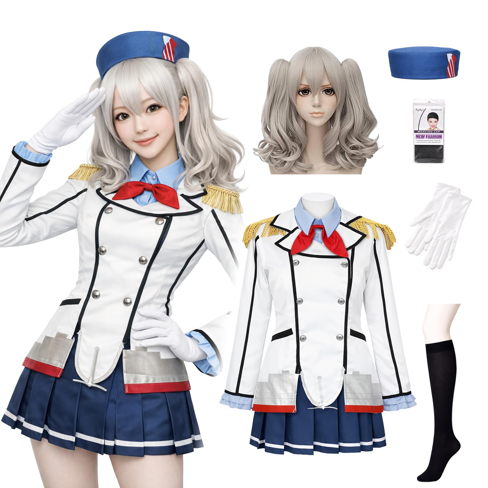 Комплект костюма для косплея Kantai Collection Kashima с париком, униформа на Хэллоуин KanColle Kashima [milky time] - -