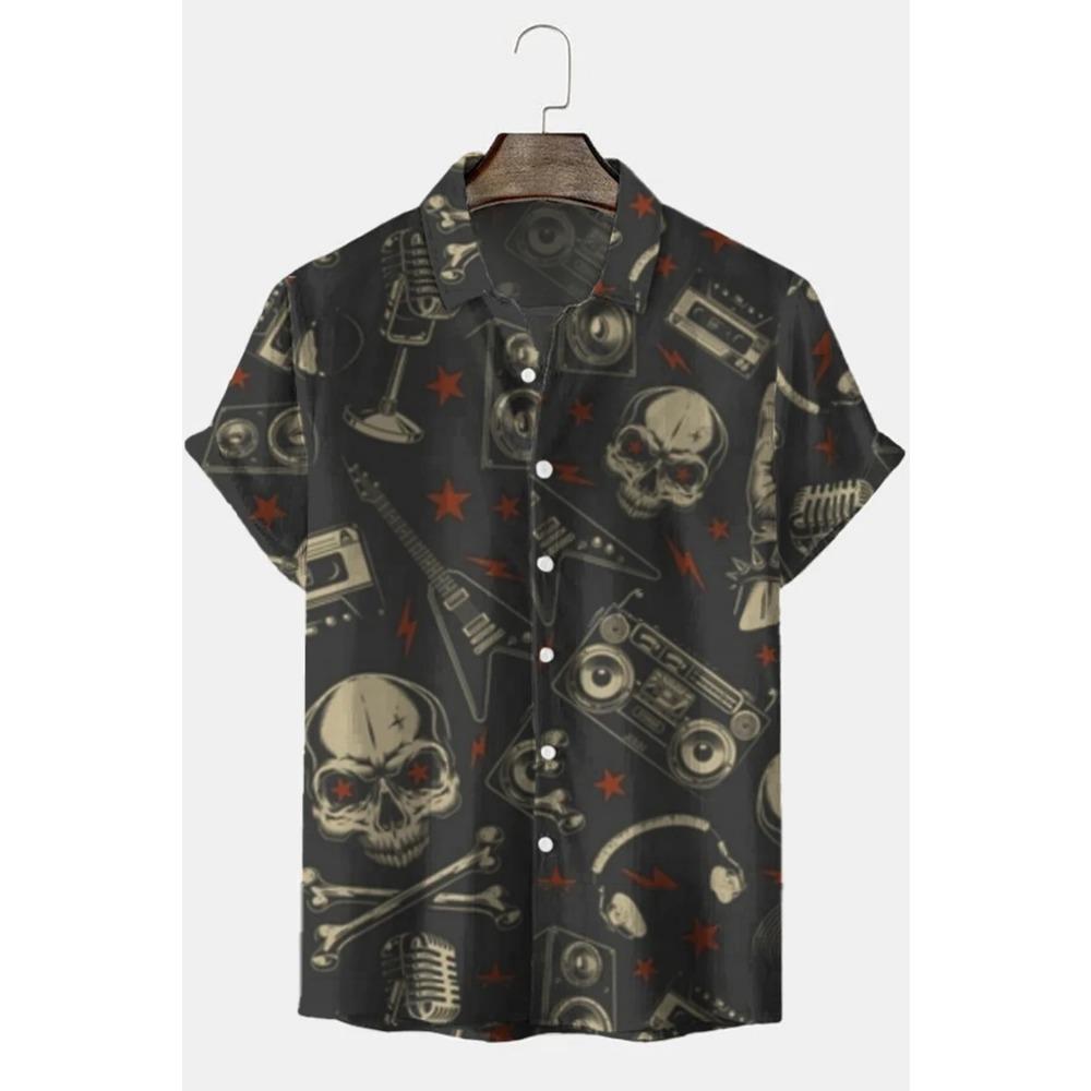 New Hawaiian Shirt for Men Skull 3d Printed Beach Shirt Short Sleeve Button Casual Men's Skull Shirts Oversized Camisa
