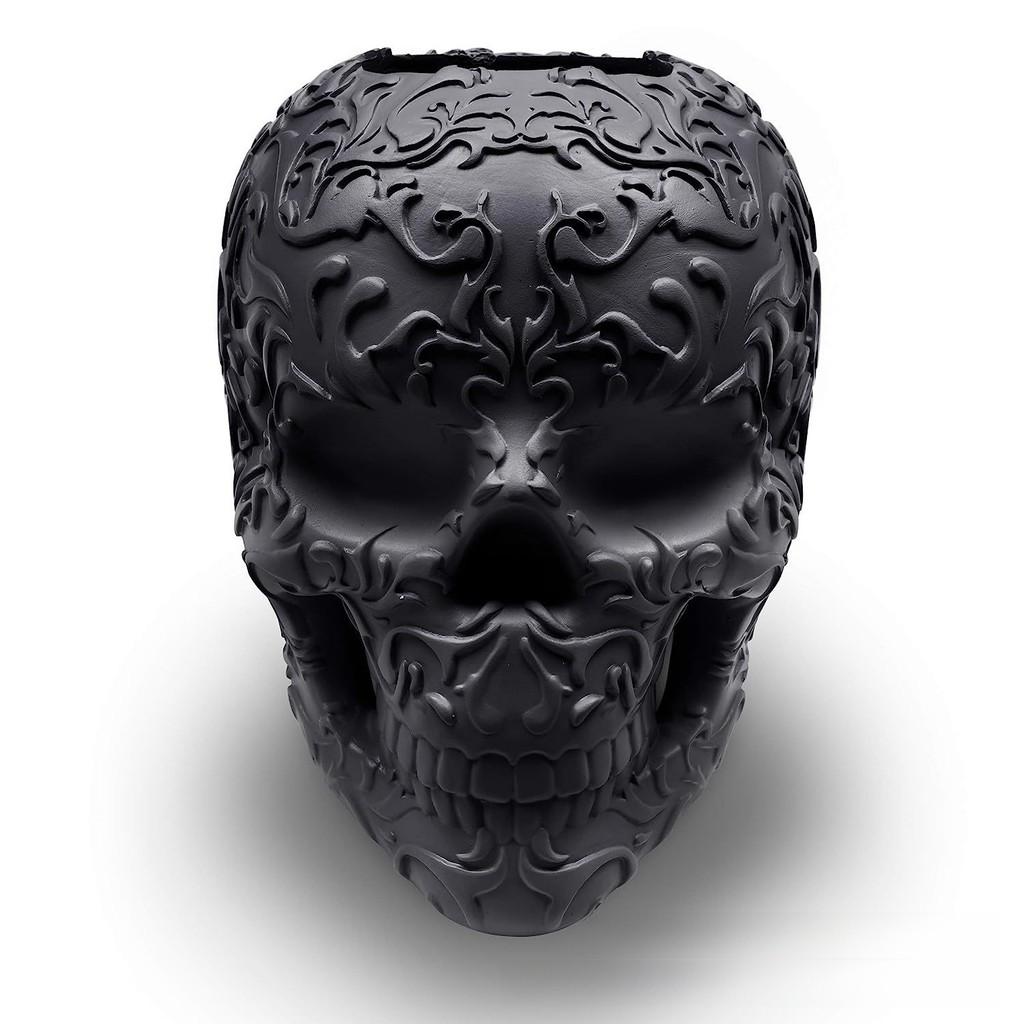Unique Black Skull Makeup Brush Holder Decorative Resin Craft For Halloween Home Dcor