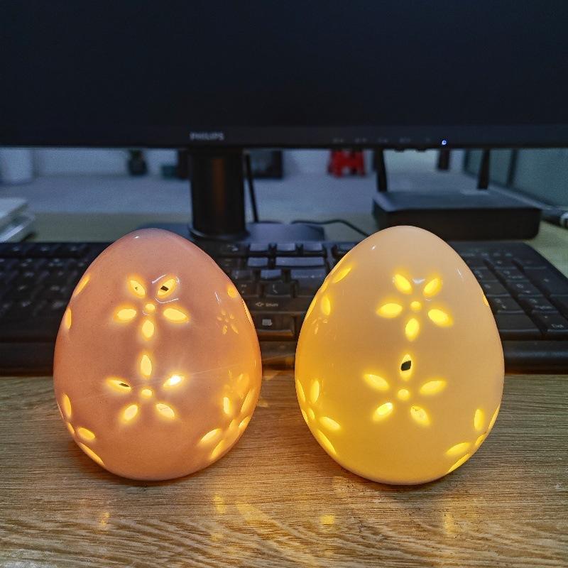 Keramische Eierdekorationen, LED-Licht leuchtende ausgehöhlte Eierornamente, kreative Geschenke