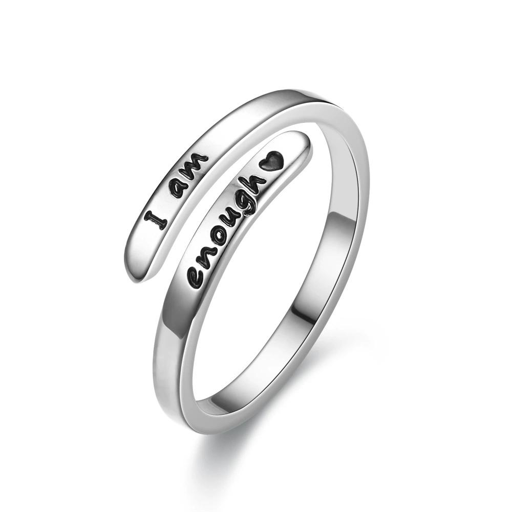 I Am Enough/I Am in It Wrap Ring Simple Stainless Steel Inspirational Ring resizable