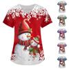 Women's Christmas Print Loose Fit V-Neck Short Sleeve Scrub Top with Pockets Holiday