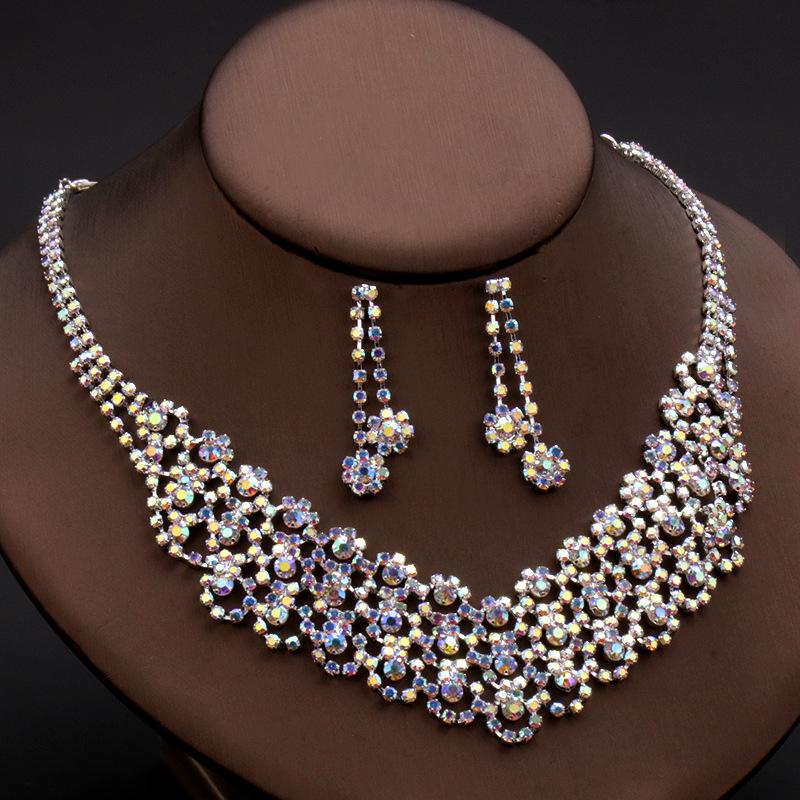 Bridal Rhinestone Crown & Jewelry Set: European-American Elegance for Weddings