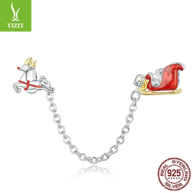 Christmas Series Silver Beads Charm Snowflake Reindeer S925 Silver Beaded Pendant Accessories