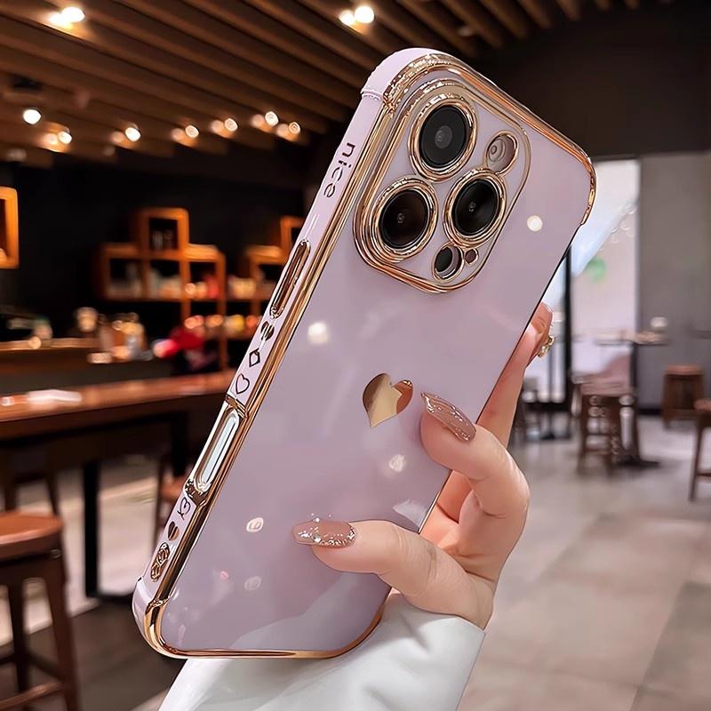Plating Heart Laser Aurora Case For For Iphone 17 Air 11 12 13 14 15 16 Pro Max Plus Camera Protection Silicone Shockproof Cover