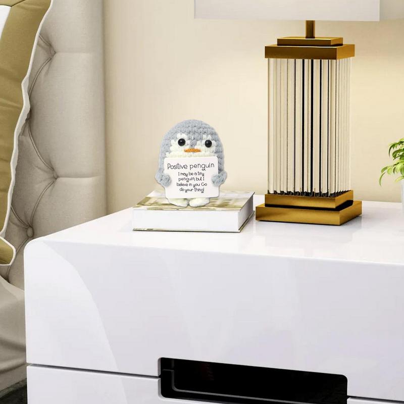 Knitted Penguin Crochet Penguin Doll With Positive Card Crochet Doll Collectible Doll Cute Mini Penguin For Mother's Day Home