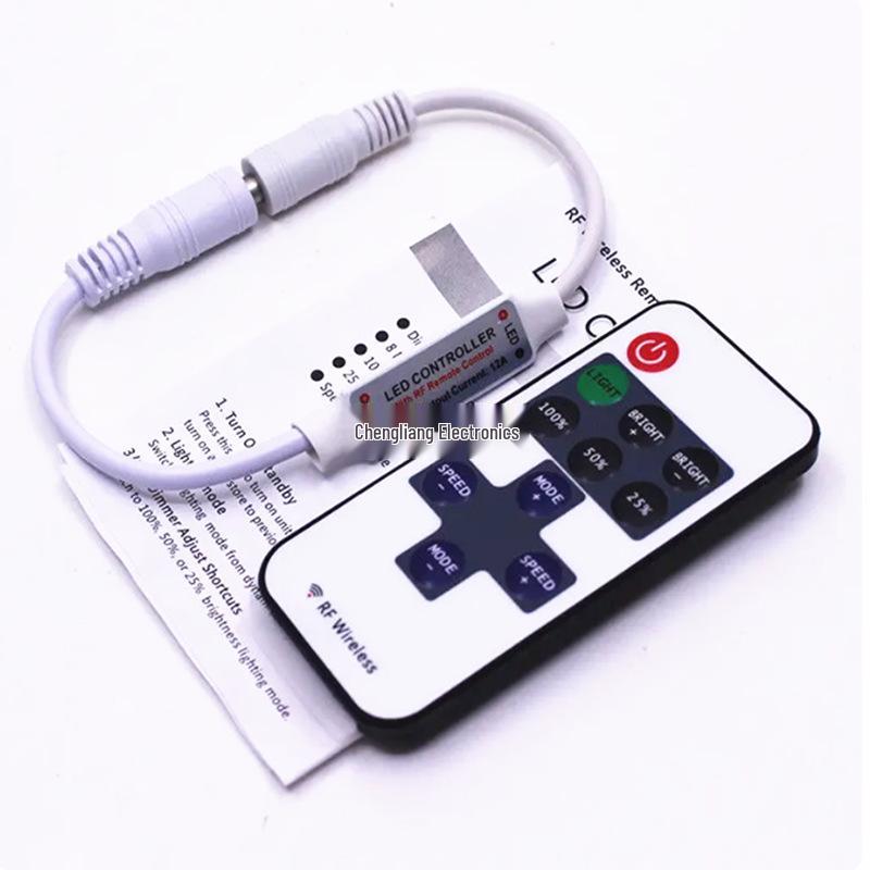 11-Key Single Color Mini RF LED Strip Controller & Dimmer, 5-24V
