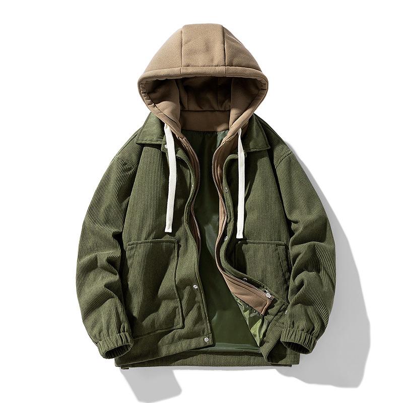 Hooded Jacket Autumn and Winter Fleece Thickened Men's Hong Kong Style Fake Two-piece Sweater Jacket
