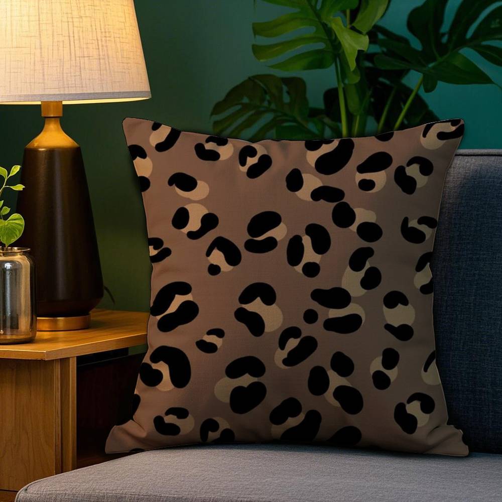 Brown Leopard Print Design Pillow Case Sofa Living Room Bedroom Double-sided Printing Square Cushion Nap Time Cushion Cover