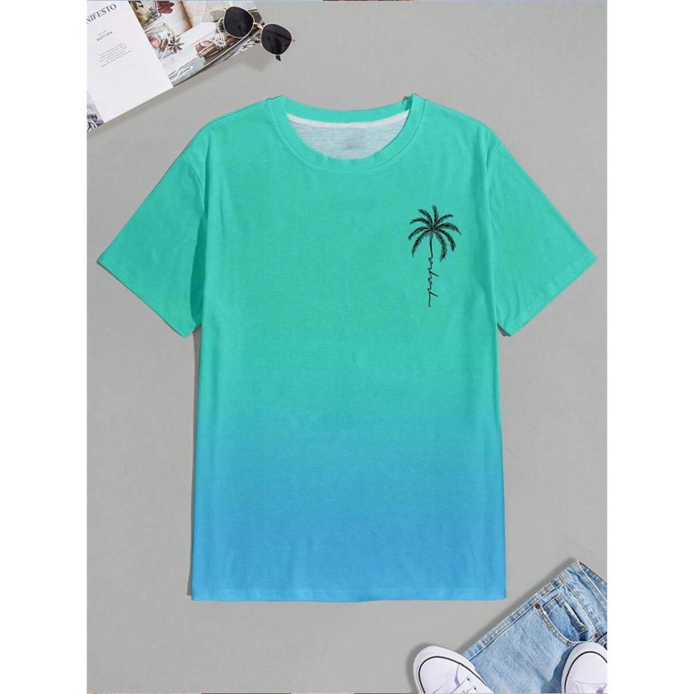 Simple Fashion Coconut Tree Graphic Gradient T Shirts Fashion Summer Short Sleeve 3D Printed T-shirts Casual Oversized Tees Tops