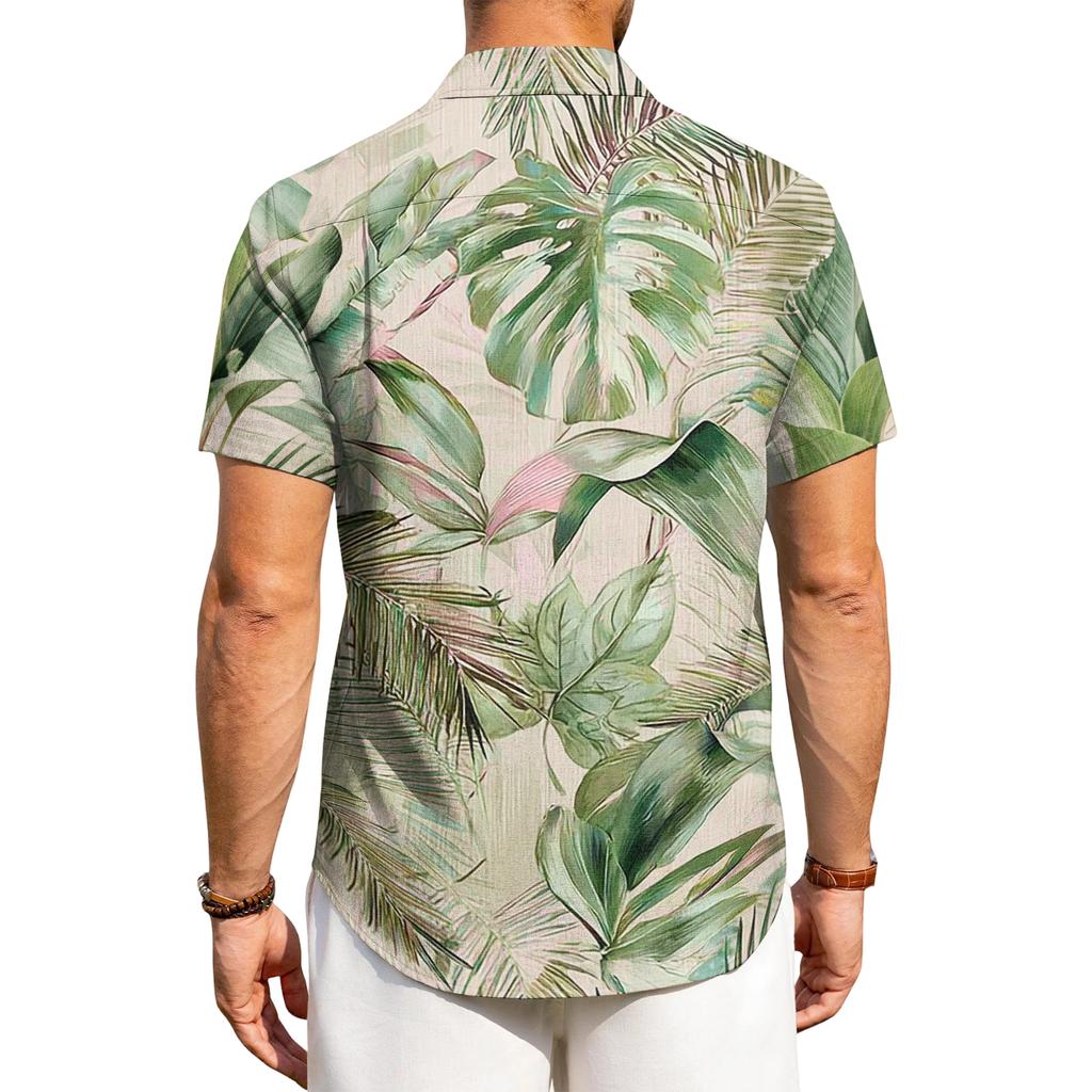 Men's Casual Loose Fit Hawaiian Print Short Sleeve Shirt Lightweight Button Down Summer Beach Shirt for Outdoor Activities