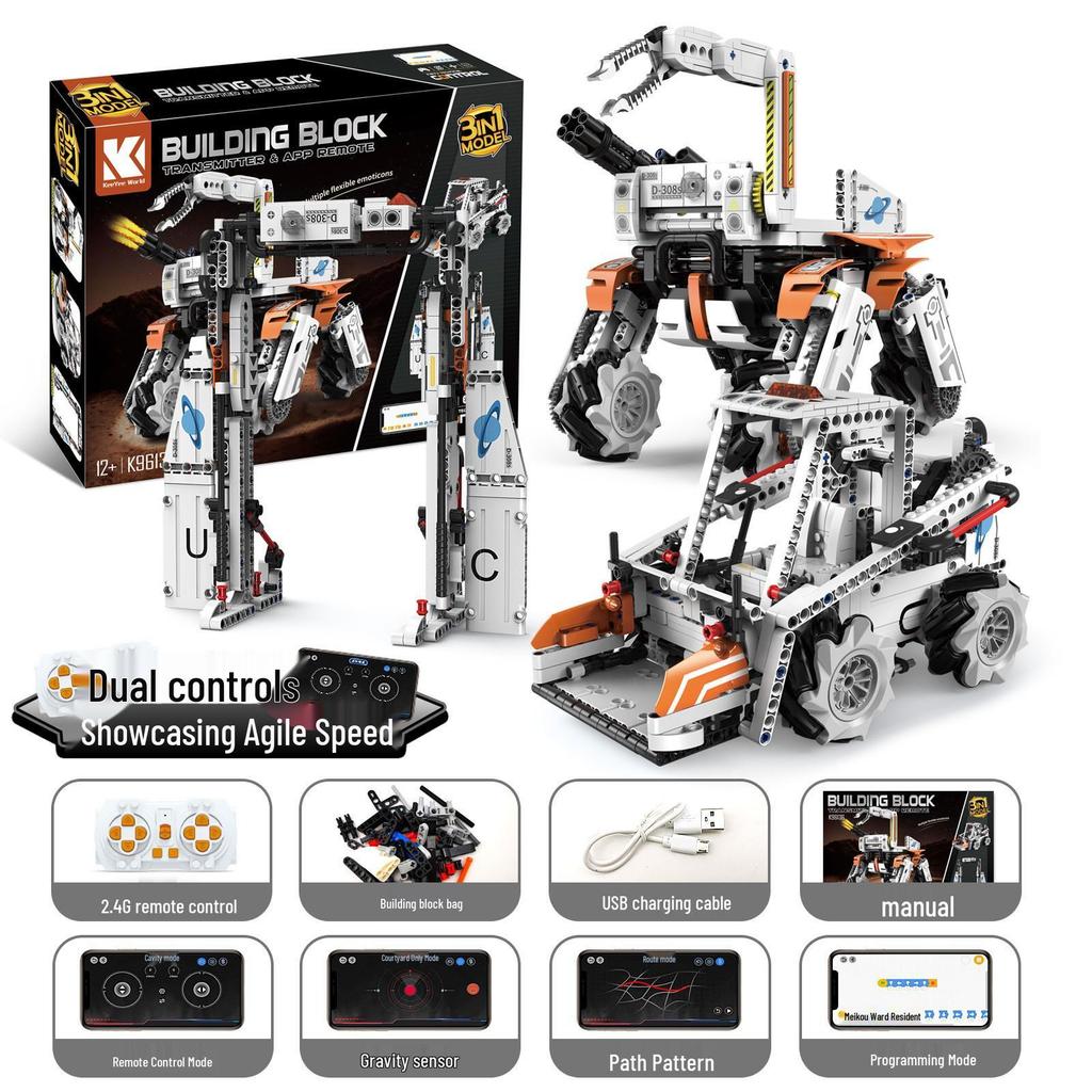 Five-in-One Programmable Wall-E Robot: Assembly Building Blocks, Electric Science Education, Remote Control, Compatible with Lego