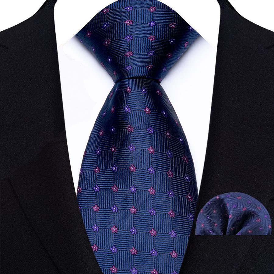 Classic Mens 8cm Tie Set Navy Polka Dot Stripes Tie For Men Wedding Business Party Fashion Design Quality Hanky Necktie Set