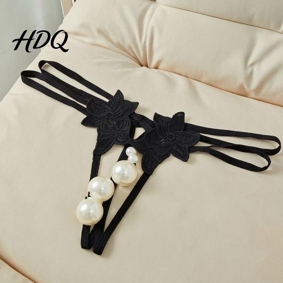 Perizoma Ricamato a Fiore da Donna Sexy Perla Sintetica G-String Perizoma Vita Bassa Floreale Biancheria Intima Erotica con Laccetti Schiena a Y Panty Elastiche Seducenti