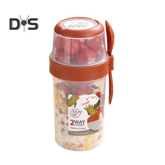 

Салатная чашка с вилкой, держатель для заправки салата, переносной контейнер для салата, набор чашек, не содержащий бисфенол-А, двухслойная конструкция, уплотнительные кольца, легко наполнять, чистый обед, фрукты M красный