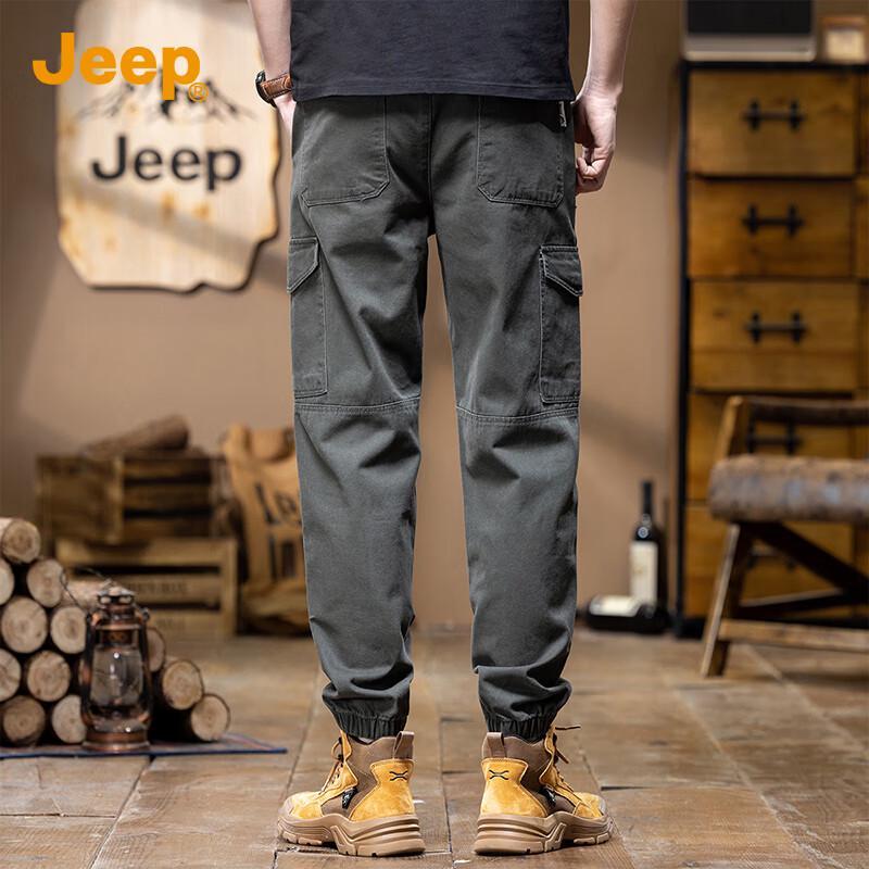 Jeep Men's Casual Cotton Multi-Pocket Drawstring Cargo Pants
