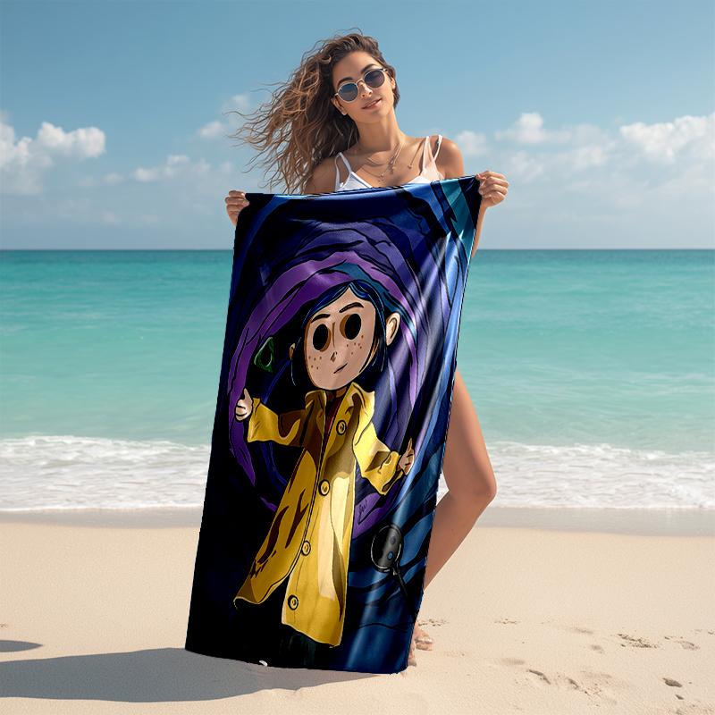 1pc C-Coraline (5) Beach Towel, Comfortable and Thick, and Swimming/Bath/Picnic/Camping Towel, Suitable for Seaside Beaches