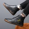 Men Handmade Leather Shoes Casual Hiking Boots Outdoor Black High Top Wide Palm Driving Shoes Large Size