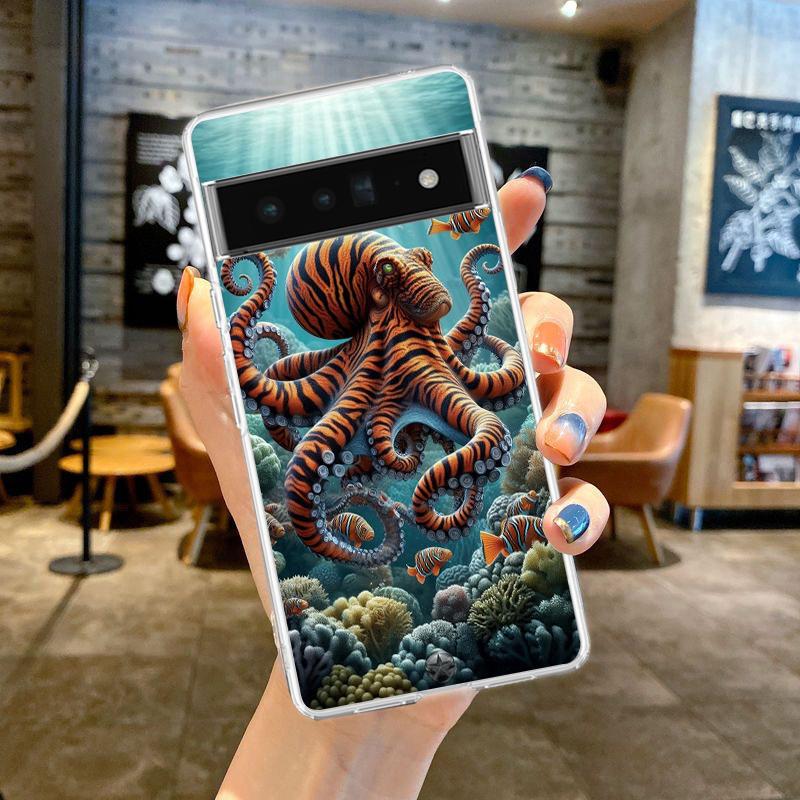 Phone Case Cover for Google Pixel 9 8 7 6 5 4 4XL 7A 6A 5A 4A 3A Pro XL 5G Transparent Soft TPU Shell Ocean Life Theme Pattern