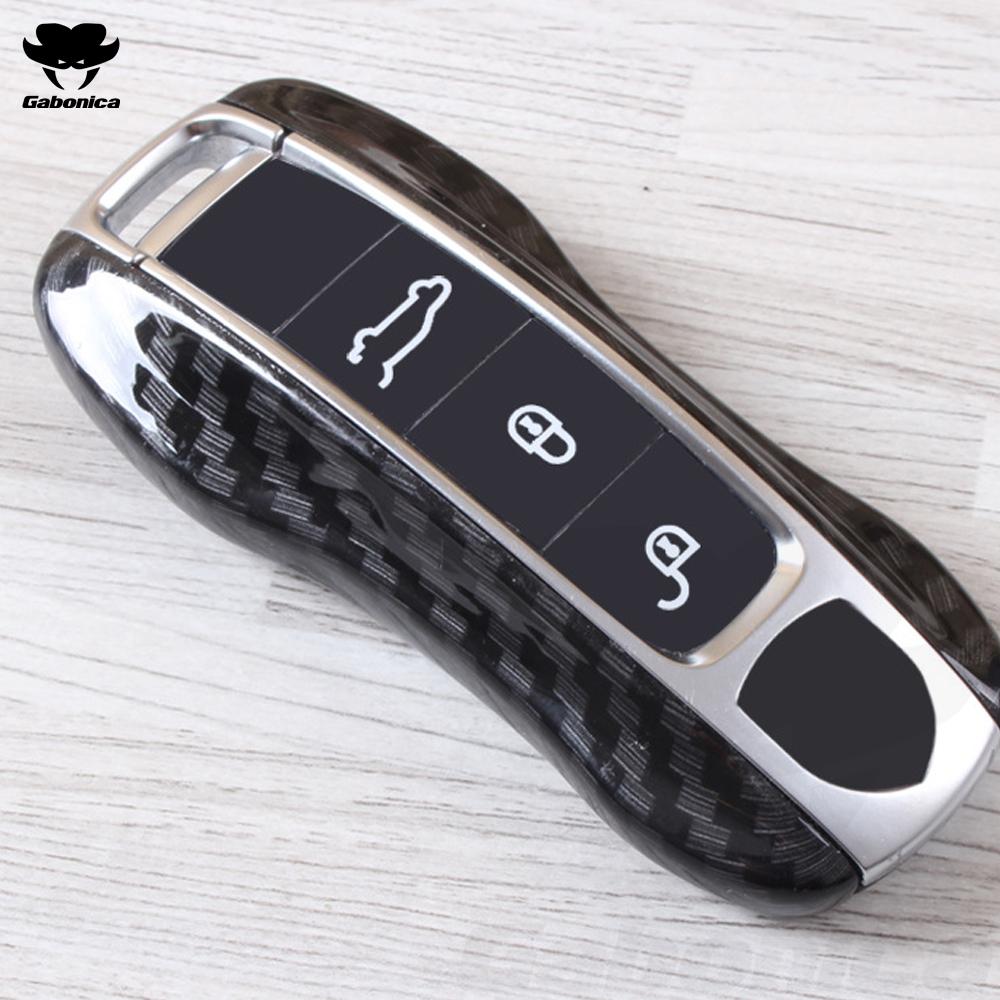 Carbon Fiber Chrome Color For Porsche Cayenne 718 Macan Panamera 911 Boxster Carbon Fiber Pattern Car Key Case Cover Shell Bag