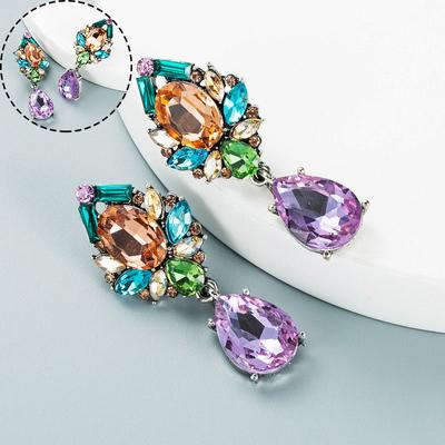 Women Simple Drill Baroque Alloy Inlaid Earrings Drop-Shaped Glass Fashion