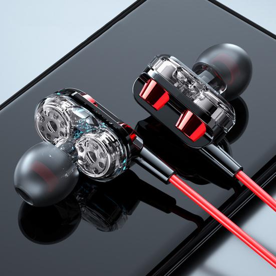 C52 Wired Earbuds Wire Control Noise Reduction In-ear Metal Dual Moving Coil Eight-core 3.5mm Earphones for Gaming