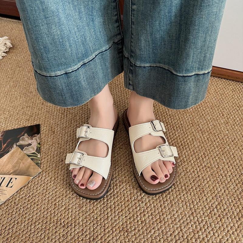

2025 new summer women s cool slippers flat bottom color matching beach shoes casual one-word slippers women s large size 35 чорний