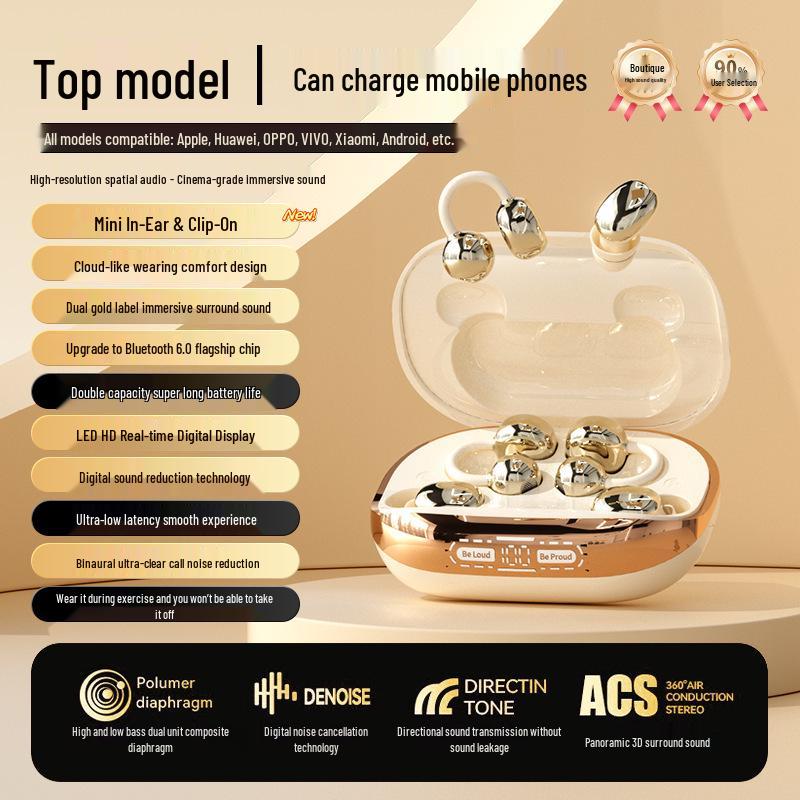 Dual Bluetooth In-ear Clip-on Headphones: Wireless, Rechargeable, Long Battery Life, Comfortable Fit, Superior Sound Quality.