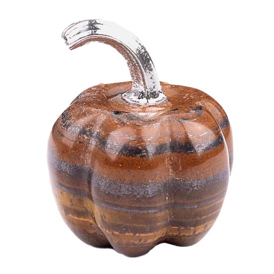 Natural Stone Pumpkin Figurine Mini Carved Gemstone Pumpkin Statue Healing Stones Ornaments for Fall Harvest Thanksgiving Halloween Home Decor