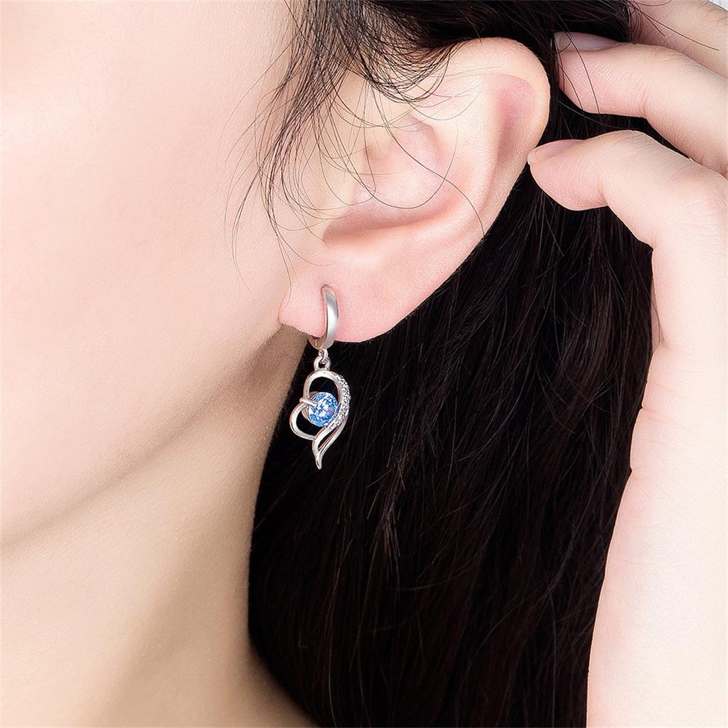 Hollow Heart-shaped Pendant Earrings With Bule Faux Zircon Alloy Female Accessory Perfect For Daily And Party Occasions