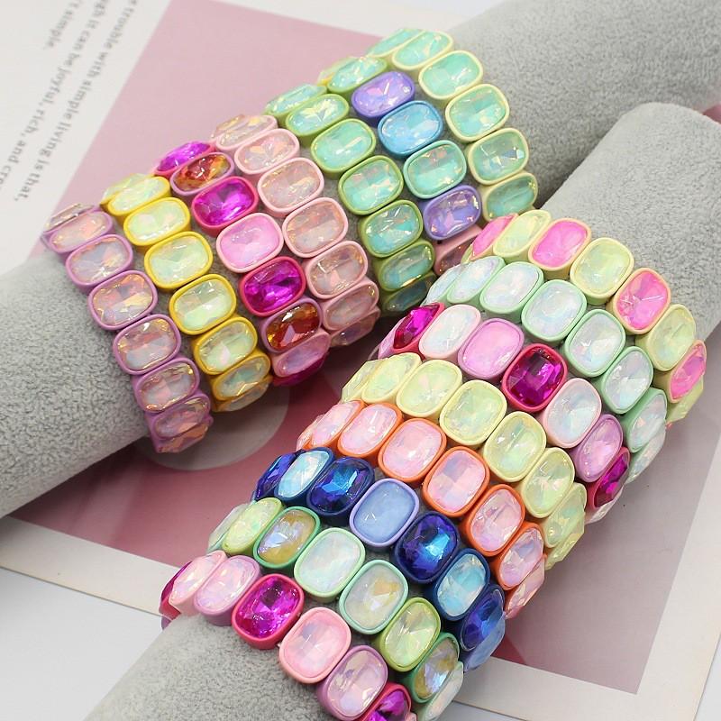 Elegant Geometric Enamel Bracelet With Crystal Accents Women Alloy Fashion Jewelry