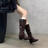 French thick heel belt buckle punk style high boots women's boots 2025 new small pointed long boots knight boots