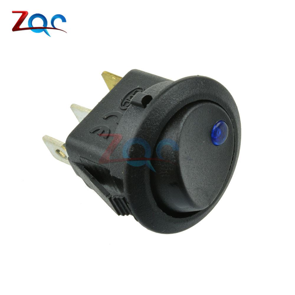 5pcs 12V LED Dot Light Car Switch Auto Boat Round Rocker 3Pin ON/OFF Toggle SPST Switch 4 Colors Blue Yellow Red Green