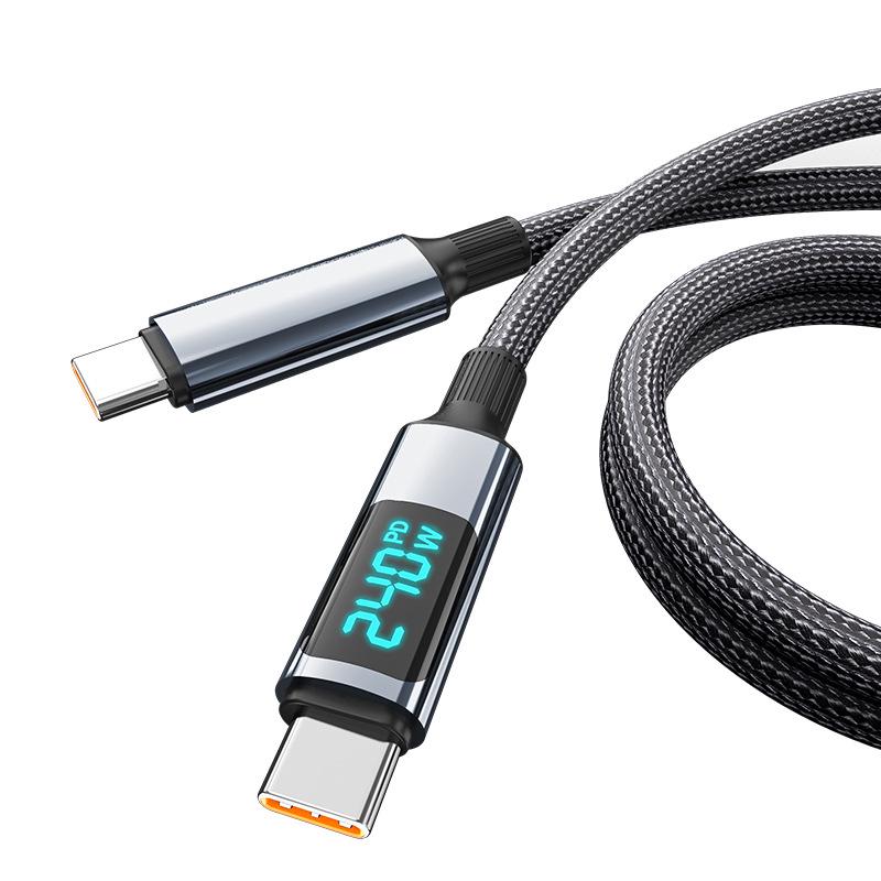 240W Dual Type-C Fast Charging Cable with Digital Display for Apple, Huawei Laptops - 6A Flash Charge