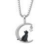 [L'AmoreEterno] Women's Necklace, Stainless Steel, Surgical Stainless Steel, Zirconia, Cat and Moon, Black, Gift, Birthday, Anniversary Present
