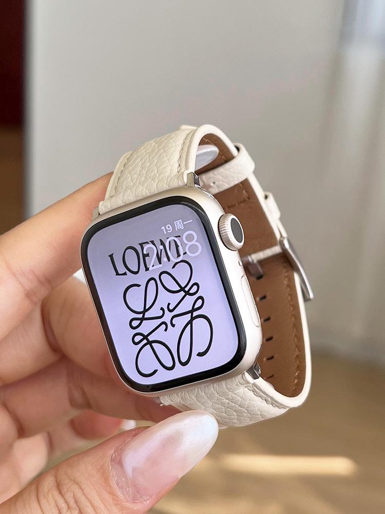 Compatible Starlight Lambskin Lychee Pattern Wristband for Apple Watch Series iWatch 3-9, SE