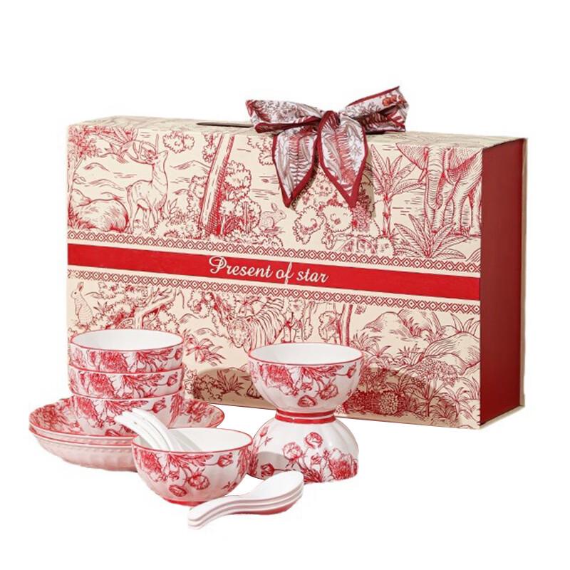 ZIPOYA Red Rose Chinese Ceramic Tableware Set