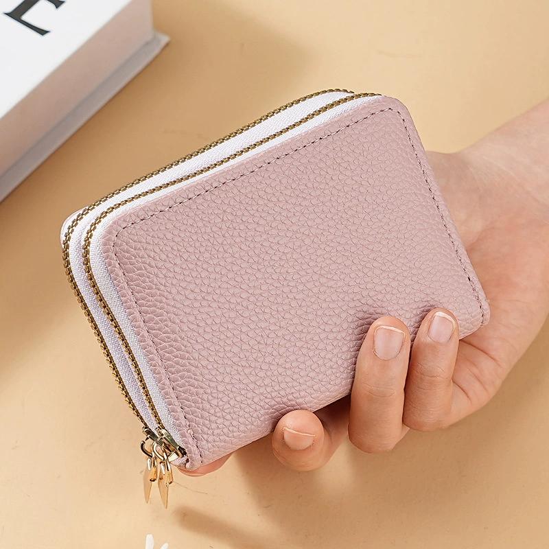 Schicke Geldbörse mit Reißverschluss aus Leder für Damen Sichere Mehrfachkartenfächer Modisches Kunstleder mit Münzfach Luxuriös rosa