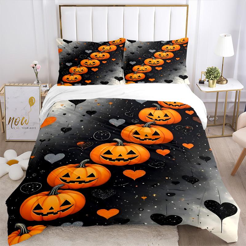 3pcs Halloween Pumpkins Duvet Cover Set, Cover For Bedroom Guest Room (1 Duvet Cover + 2 Pillowcase, Without Quilt),  yy250922156