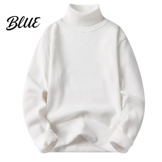 Solid Color Men Slim Fit Long Sleeve Winter Turtleneck Sweater Autumn Tight Plush Fleece Lining