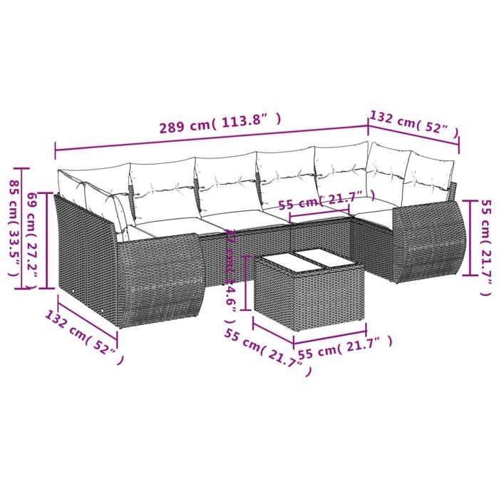 VidaXL Salon de Jardin avec Coussins 8 pcs, Canapés de Terrasse, Ensemble de Meubles de Patio, Mobilier d'Extérieur, Marron 3253480