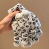 Warm wool gloves Female winter rabbit plush full finger cute riding leopard print elastic finger cold and windproof