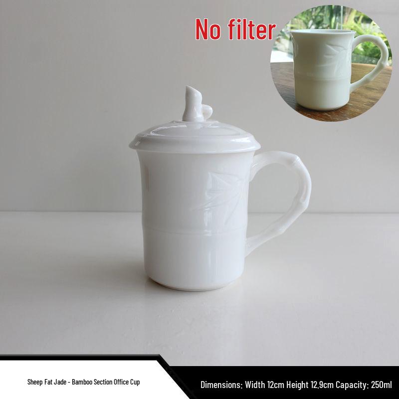 Фарфоровая чайная чашка «Нефритово-белая» из овечьего жира - Изысканная керамическая кружка с сепаратором для воды для дома или офиса Pictures included specifications
