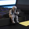 3D Printed Sitting Skeleton Statue with Coffee Cup, Drinking Coffee Skull Figurine, Compact Desktop Decoration for Office Study Room Ornaments
